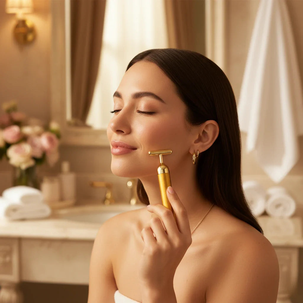 24K Gold Energy Beauty Bar Electric Facial Massage Roller